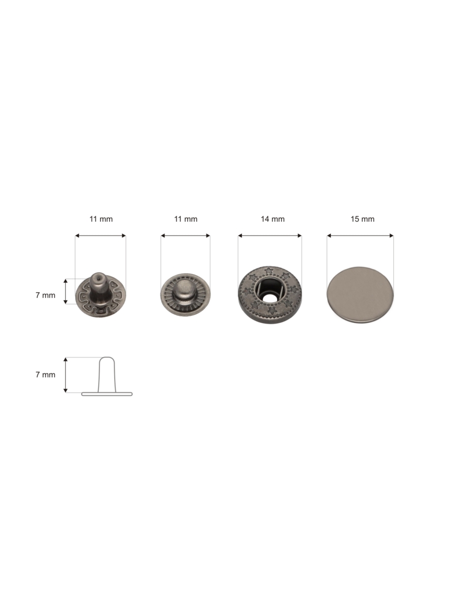 Metal snap fastener alfa 15 mm black nickel