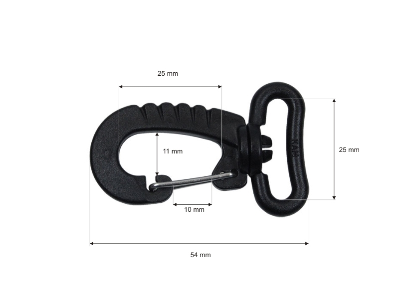 Karabińczyk plastikowy 25 mm obrotowy (0325-1082a) Niko czarny