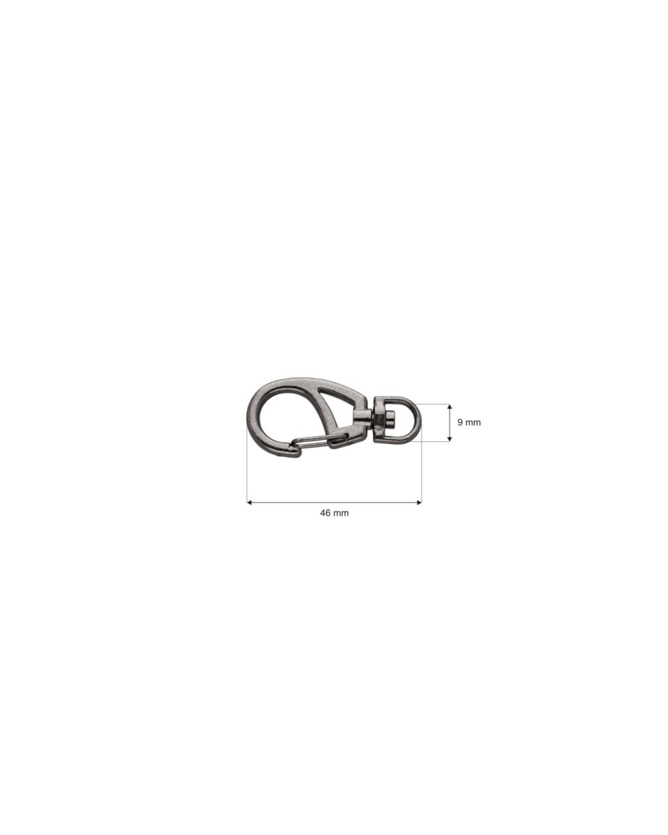 EXTRA SHINING METAL SNAP HOOK 9 MM MODEST BLACK  NICKEL 1 PCS