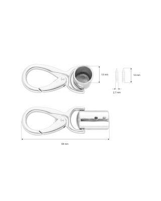 EXTRA SHINING METAL SNAP  HOOK 13 MM GERALD GLOSSY  NICKEL 1 PCS