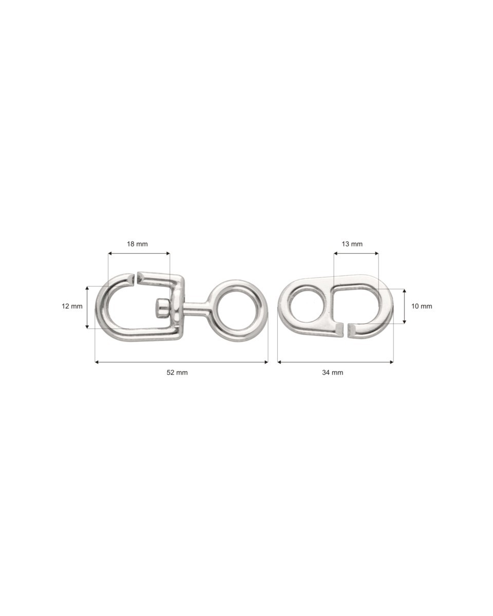 EXTRA SHINING METAL SNAP HOOK 12 MM GILBERT  GLOSSY NICKEL 1 PCS