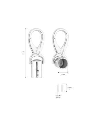 EXTRA SHINING METAL SNAP  HOOK 13 MM GERALD GLOSSY  NICKEL 1 PCS