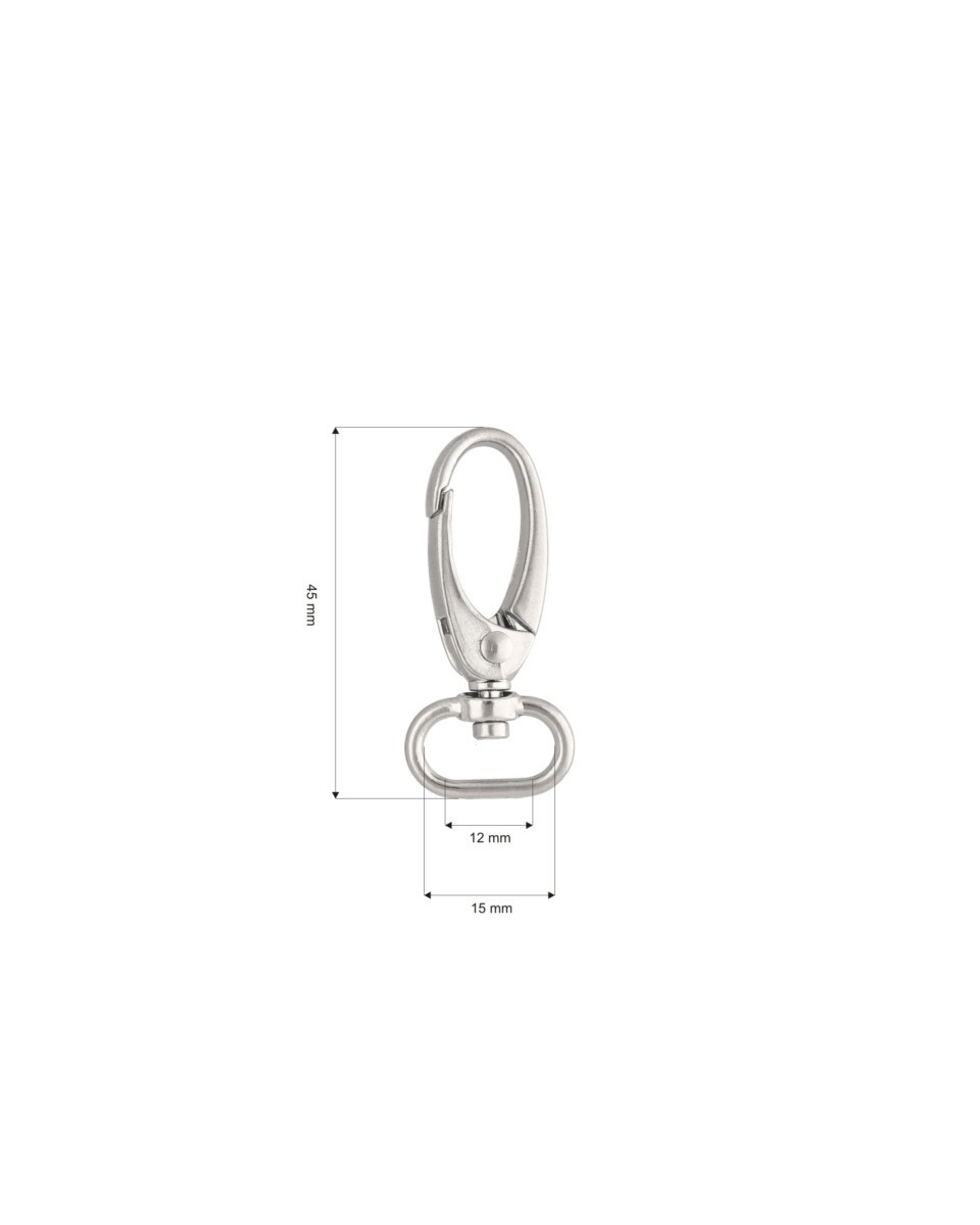 Karabińczyk metalowy 15 mm 0037 krab nikiel mat Karabińczyk metalowy 15 mm 0037 krab nikiel mat