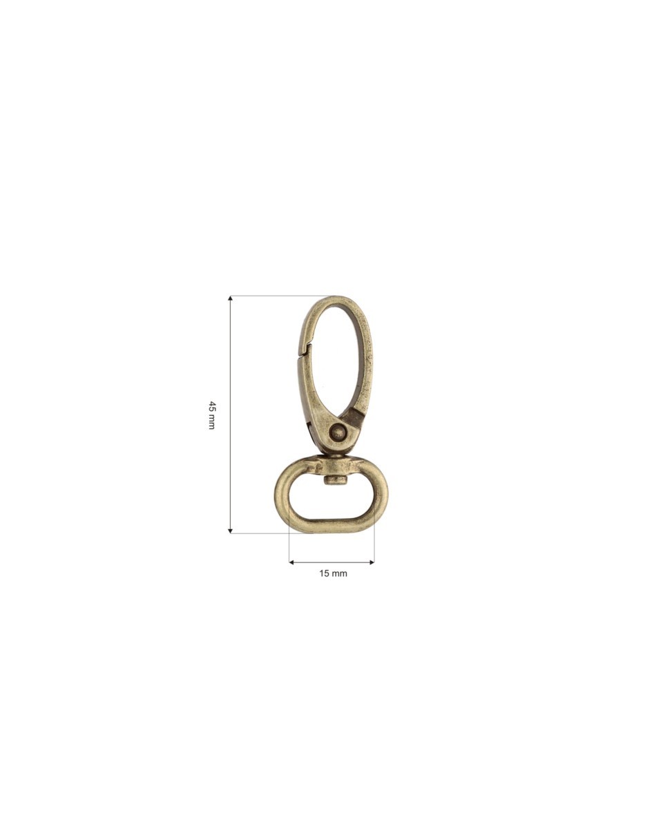 Karabińczyk metalowy 15 mm 0037 krab stare złoto