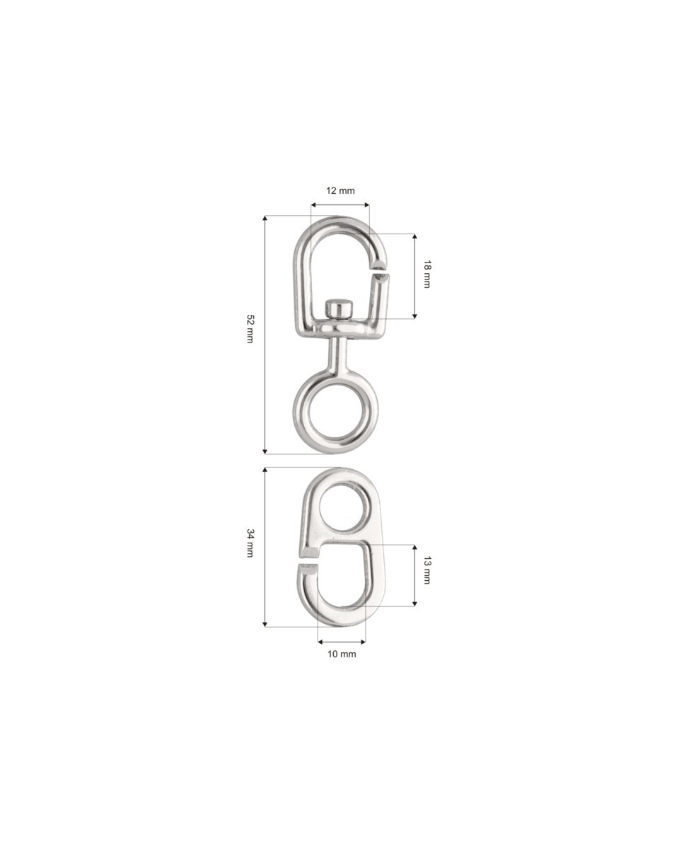 Karabińczyk metalowy 12 mm yme0183(0270) nikiel połysk
