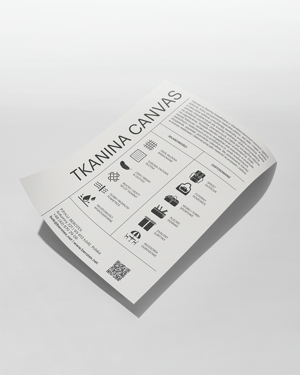 Katalog kolorów tkanin kaletniczych typu CANVAS