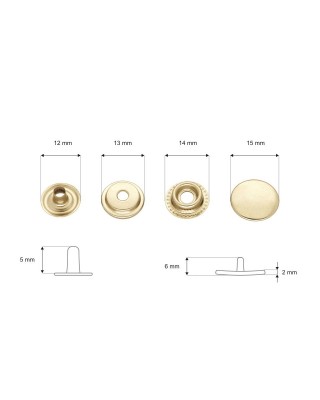 Kovová patentka nerezova 15 mm lehký zlato 200 ks