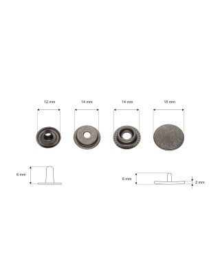 Stainless metal snap fastener 15 mm black nickel 2g 200 pcs
