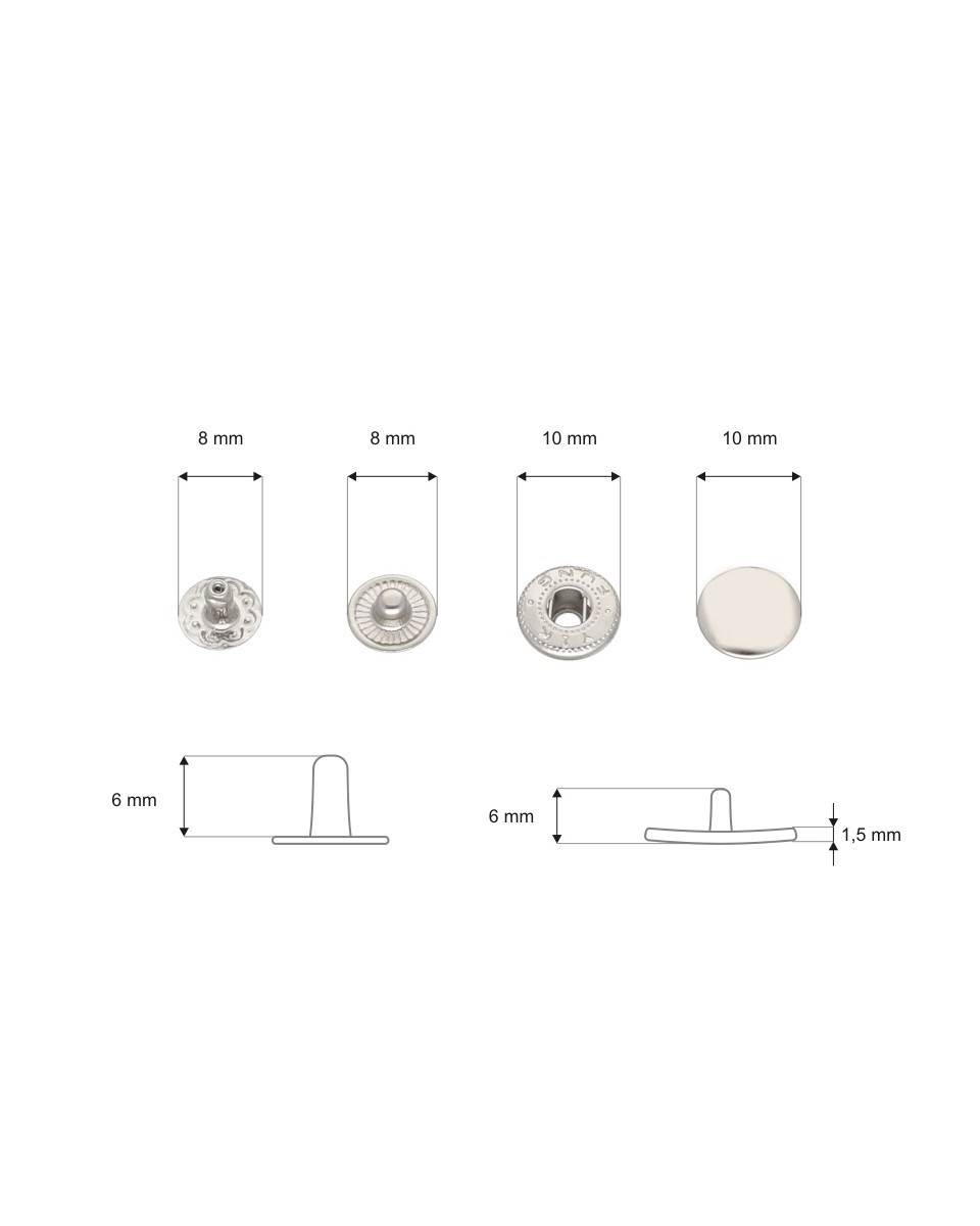 Metal snap fastener alfa 10 mm nickel