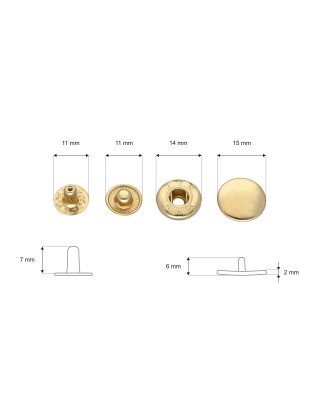Kovová patentka alfa 15 mm lehký zlato