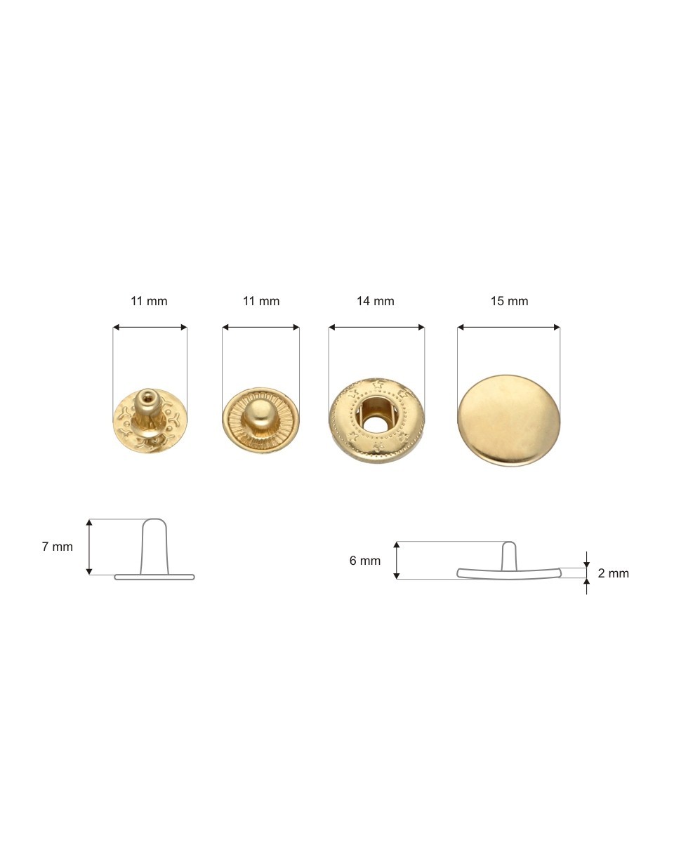 Druckknopf aus metall alfa 15 mm lichtgold