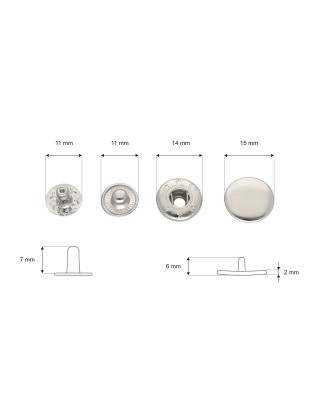 Metal snap fastener alfa 15 mm nickel