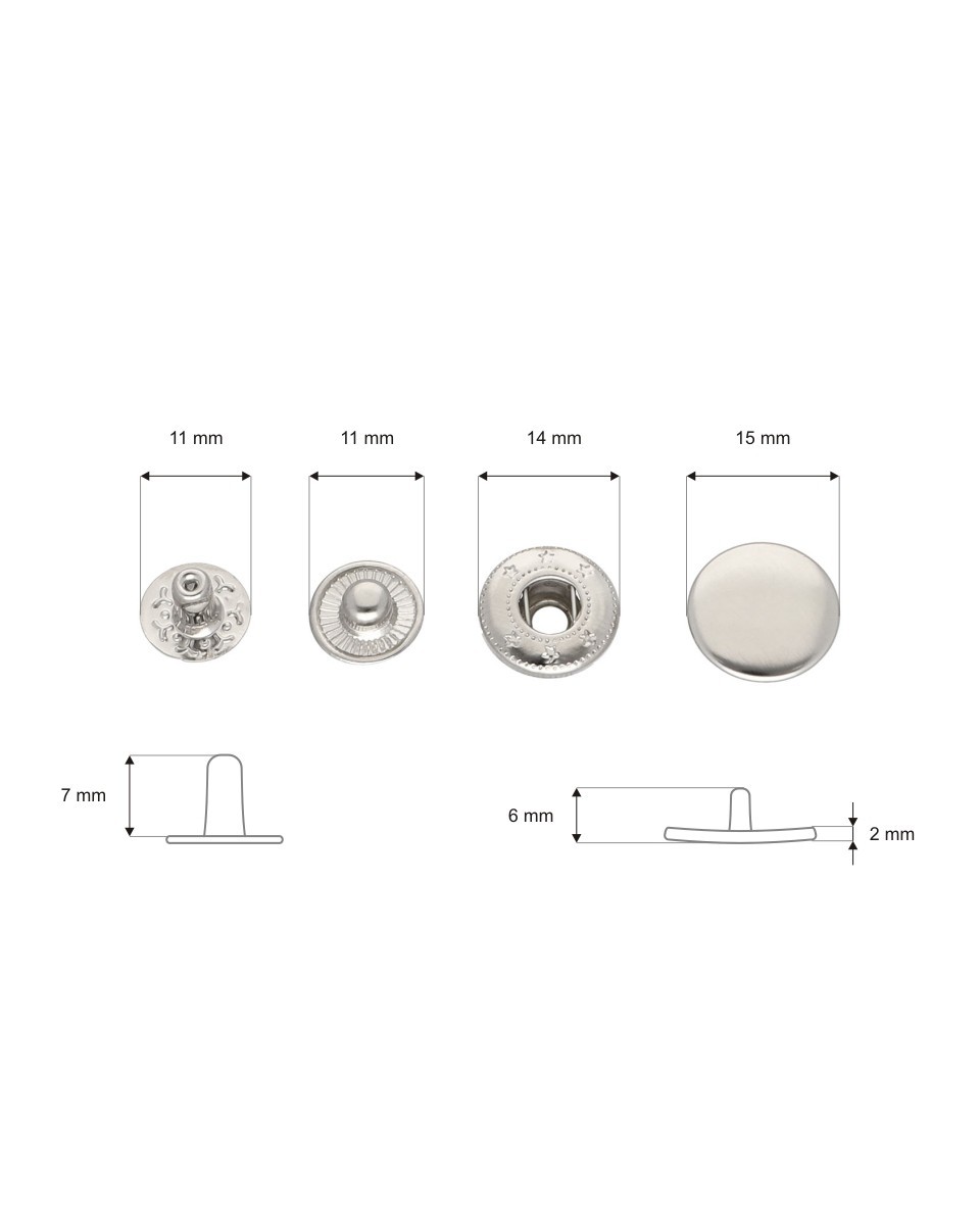 Metal snap fastener alfa 15 mm nickel