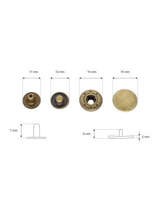 Druckknopf aus metall alfa 15 mm altgold