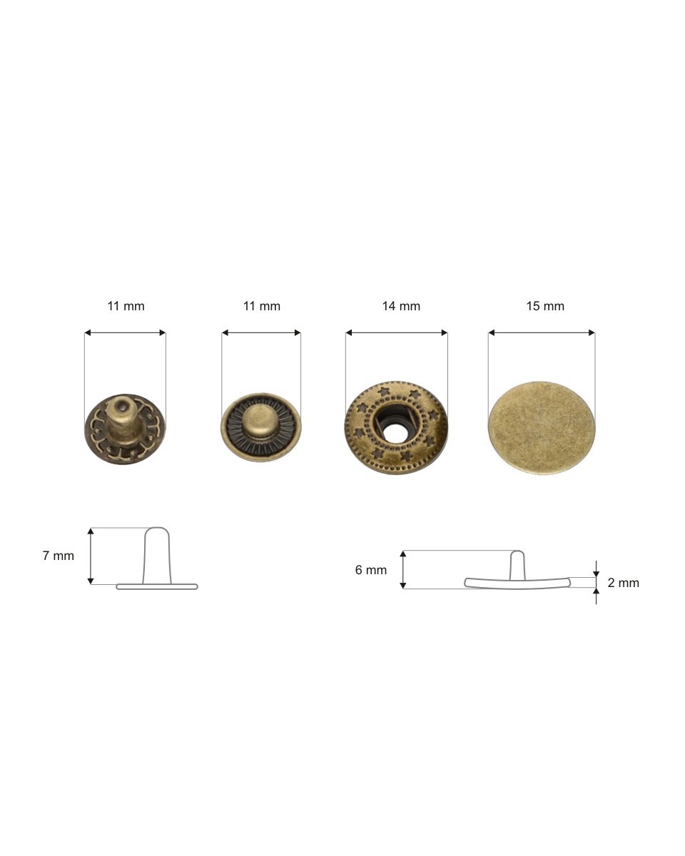 Metal snap fastener alfa 17 mm old gold