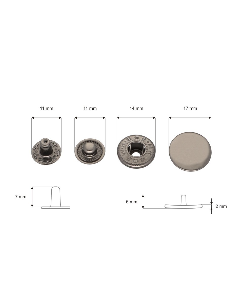 Metal snap fastener alfa 17 mm black nickel