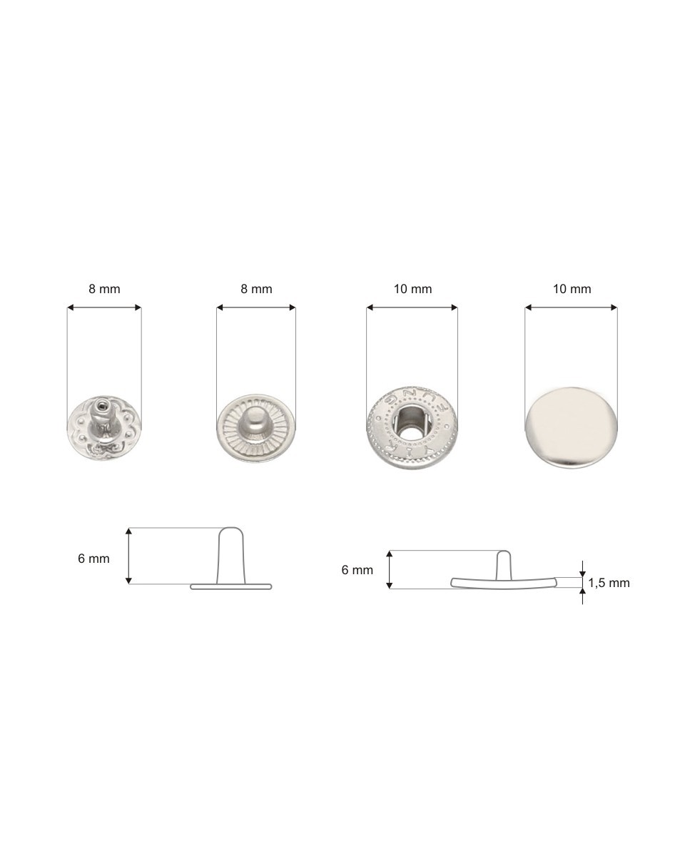 Stainless metal snap fastener alfa 10 mm nickel