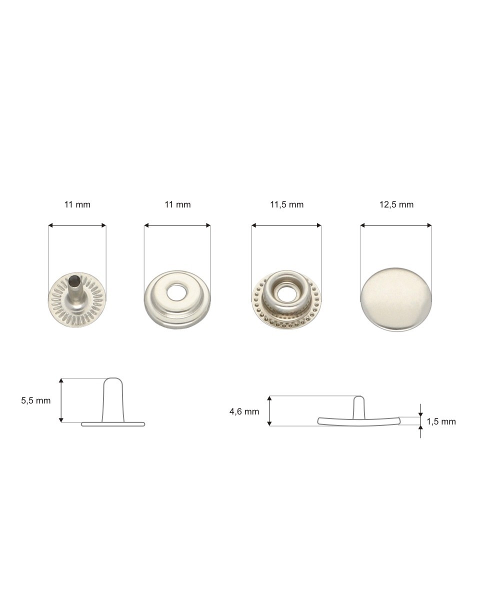Metal snap fastener 12.5 mm nickel 200 pcs