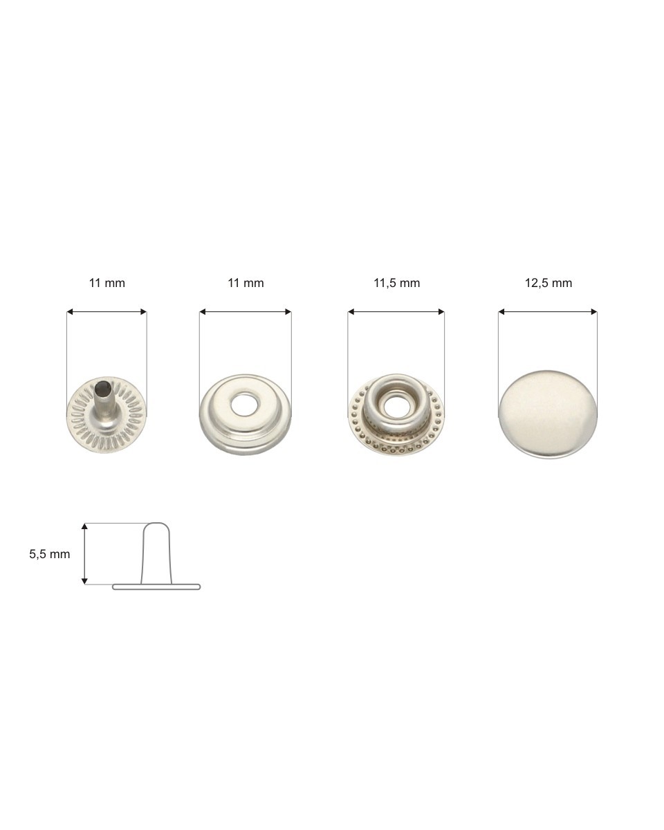 Metal snap fastener 12,5 mm nickel 720  pcs