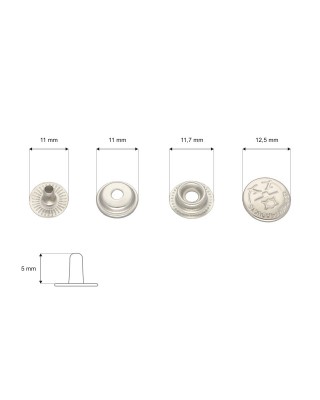 Metal snap fastener 12,5 mm nickel 720 pcs
