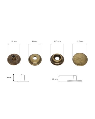 Metal snap fastener 12,5 mm old gold 720 pcs