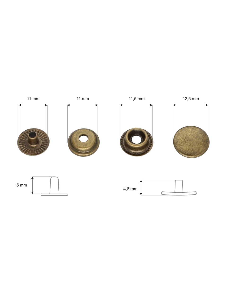 Napa metalowa 12,5 mm stare złoto 720 szt.