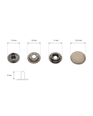Metal snap fastener 12,5 mm black nickel 720 pcs