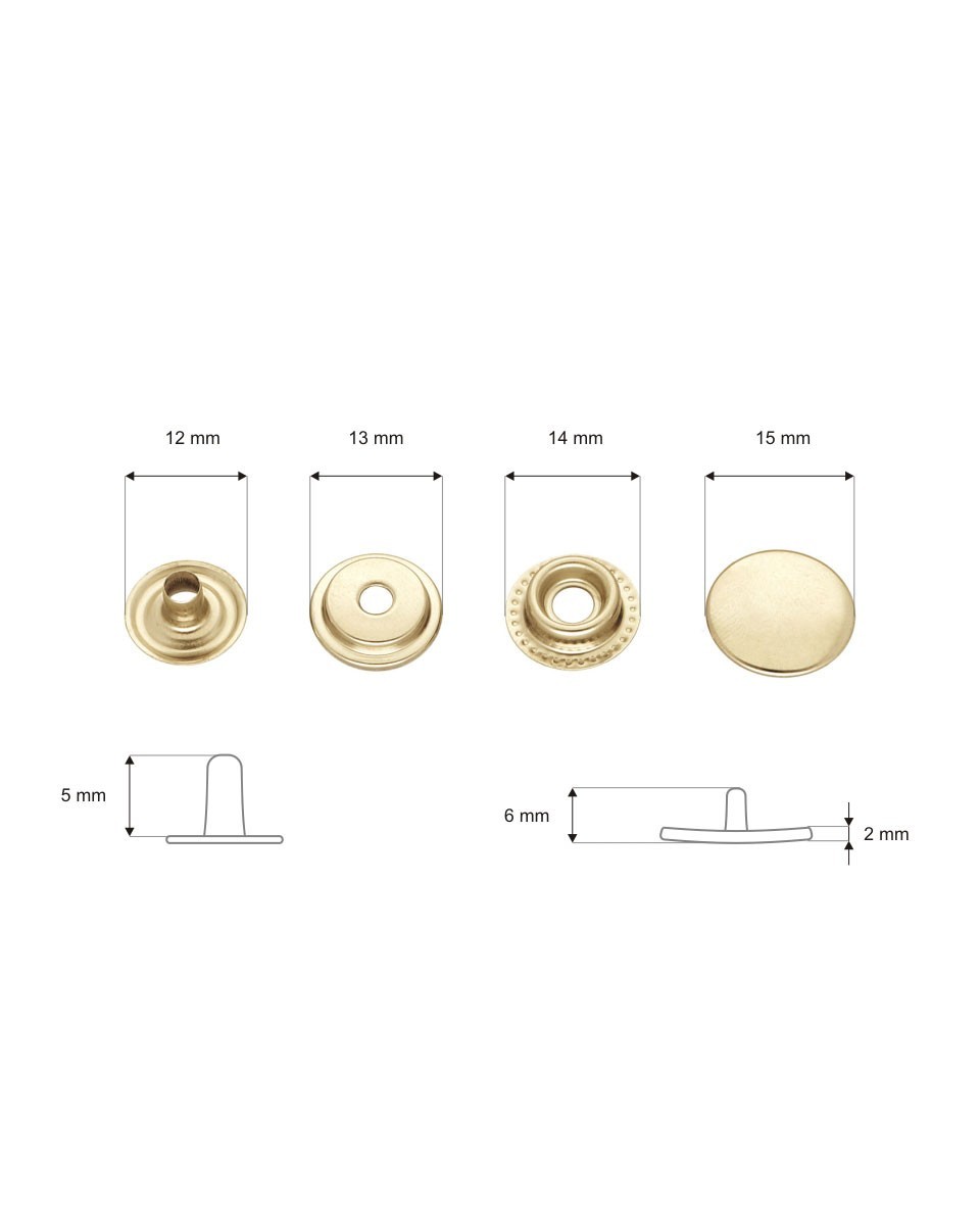 Metal snap fastener 15 mm light gold 200  pcs