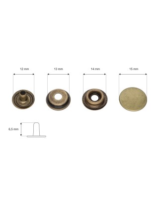 Metal snap fastener 15 mm old gold 720 pcs