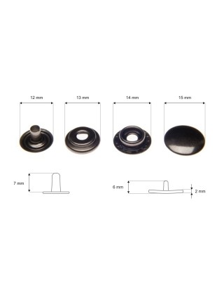 Metal snap fastener 15 mm black nickel 720 pcs