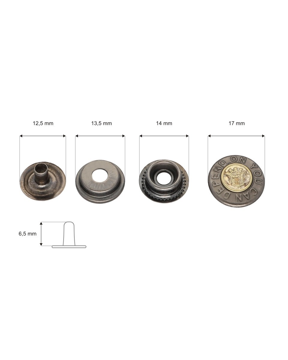 Kovová patentka 17 mm černý nikl 720 ks