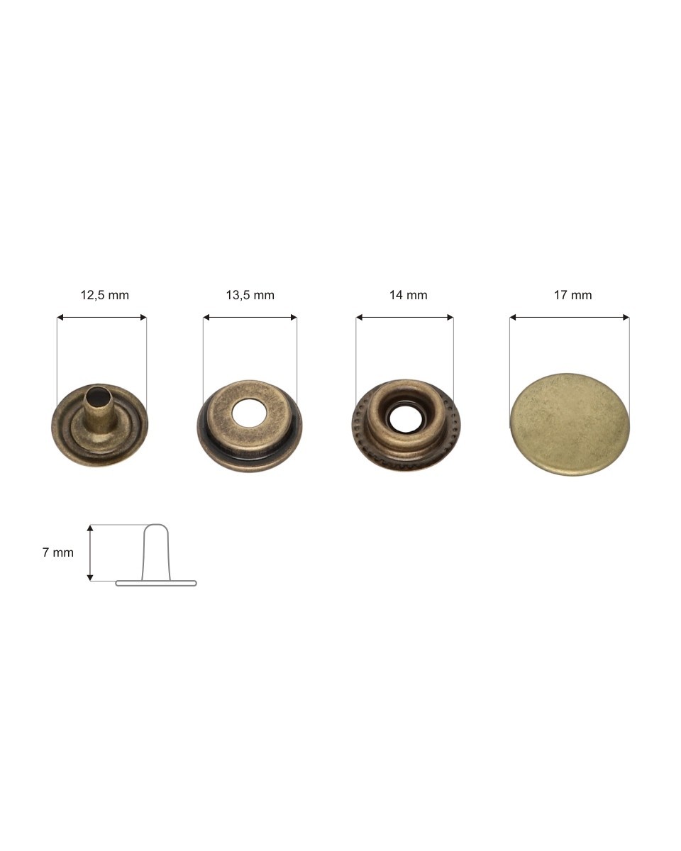 Metal snap fastener 17 mm old gold 720 pcs