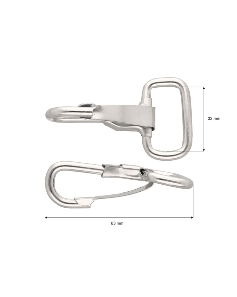 METAL  SNAP HOOK 32 MM  GLOSSY FABIAN NICKEL 100 PCS