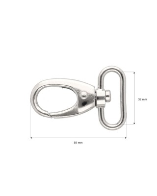 METAL SNAP HOOK 32 MM  DIEGO GLOSSY NICKEL 1 PCS