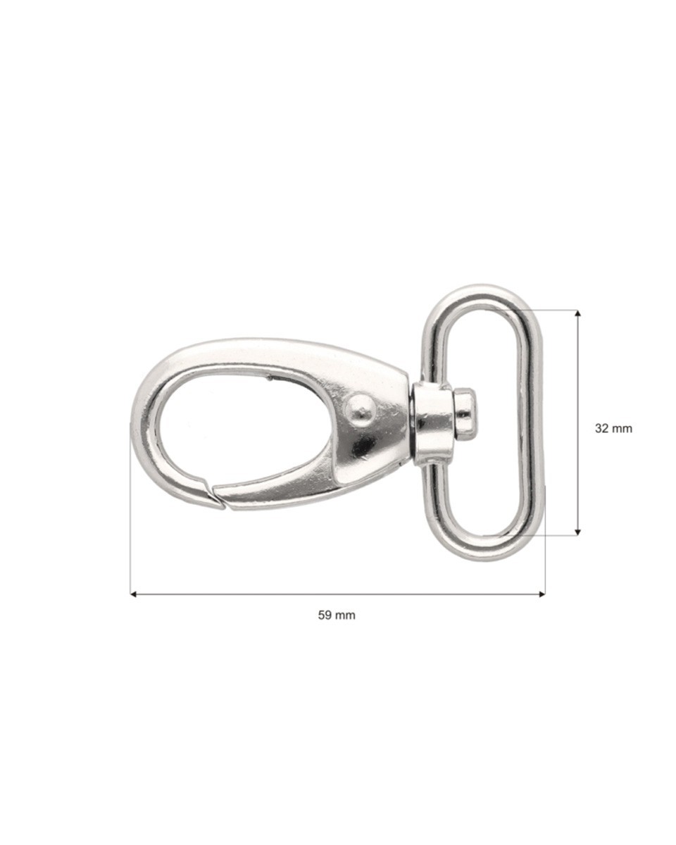METAL SNAP HOOK 32 MM  DIEGO GLOSSY NICKEL 1 PCS