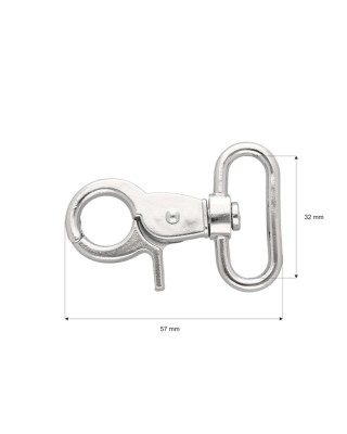 METAL SNAP HOOK 32 MM  FLORIAN GLOSSY NICKEL 1 PCS