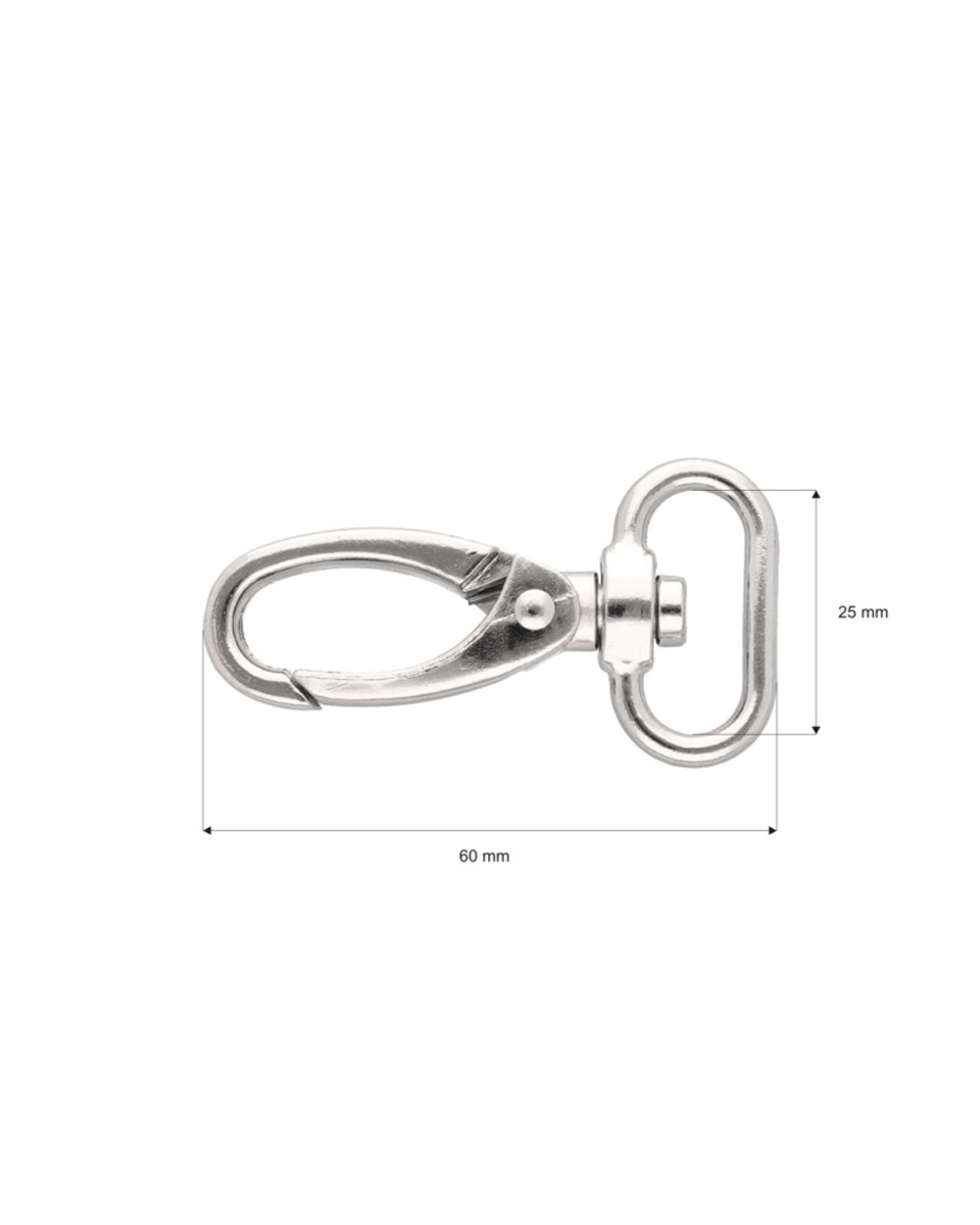 METAL SNAP HOOK 25 MM GLOSSY NICKEL 1 PCS