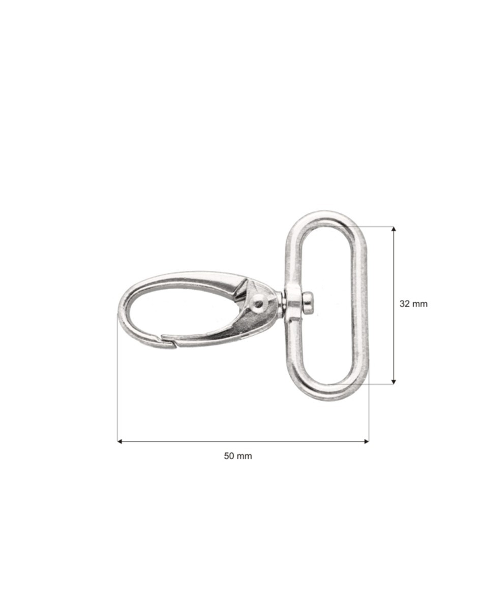 Karabińczyk metalowy 32 mm 0037 krab nikiel połysk