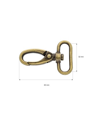 Karabińczyk metalowy 32 mm 0325-0152 krab stare złoto
