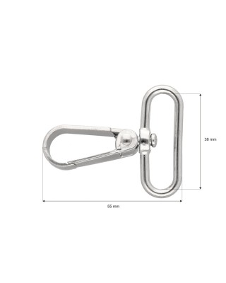 METAL SNAP   HOOK 38 MM  BORYS NICKEL 1 PCS