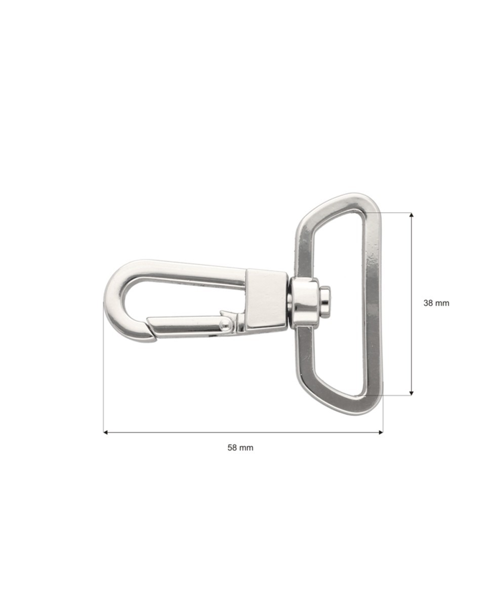 EXTRA SHINING METAL SNAP HOOK 38 MM KAZIMIERZ  GLOSSY NICKEL 1 PCS