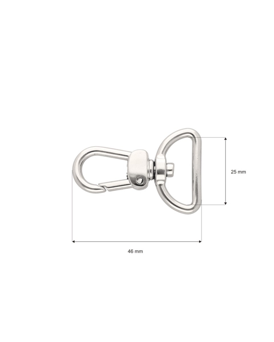 EXTRA SHINING METAL SNAP HOOK 25 MM LUDWIK GLOSSY  NICKEL 1 PCS