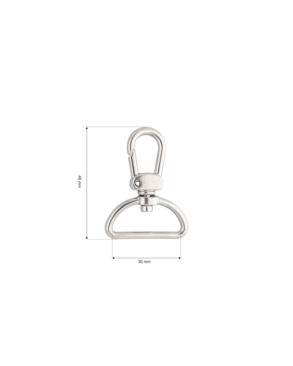 EXTRA SHINING METAL SNAP HOOK 30 MM LUDWIK  GLOSSY  NICKEL 1 PCS
