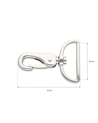 EXTRA SHINING METAL SNAP HOOK 38 MM ALEKSANDER  GLOSSY NICKEL 1 PCS