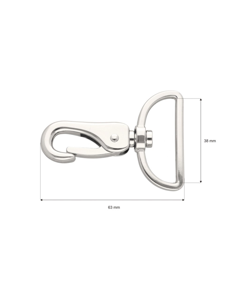EXTRA SHINING METAL SNAP HOOK 38 MM ALEKSANDER  GLOSSY NICKEL 1 PCS
