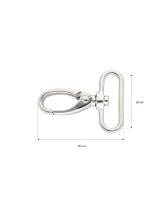 METAL SNAP HOOK 38 MM GLOSSY NICKEL 1 PCS