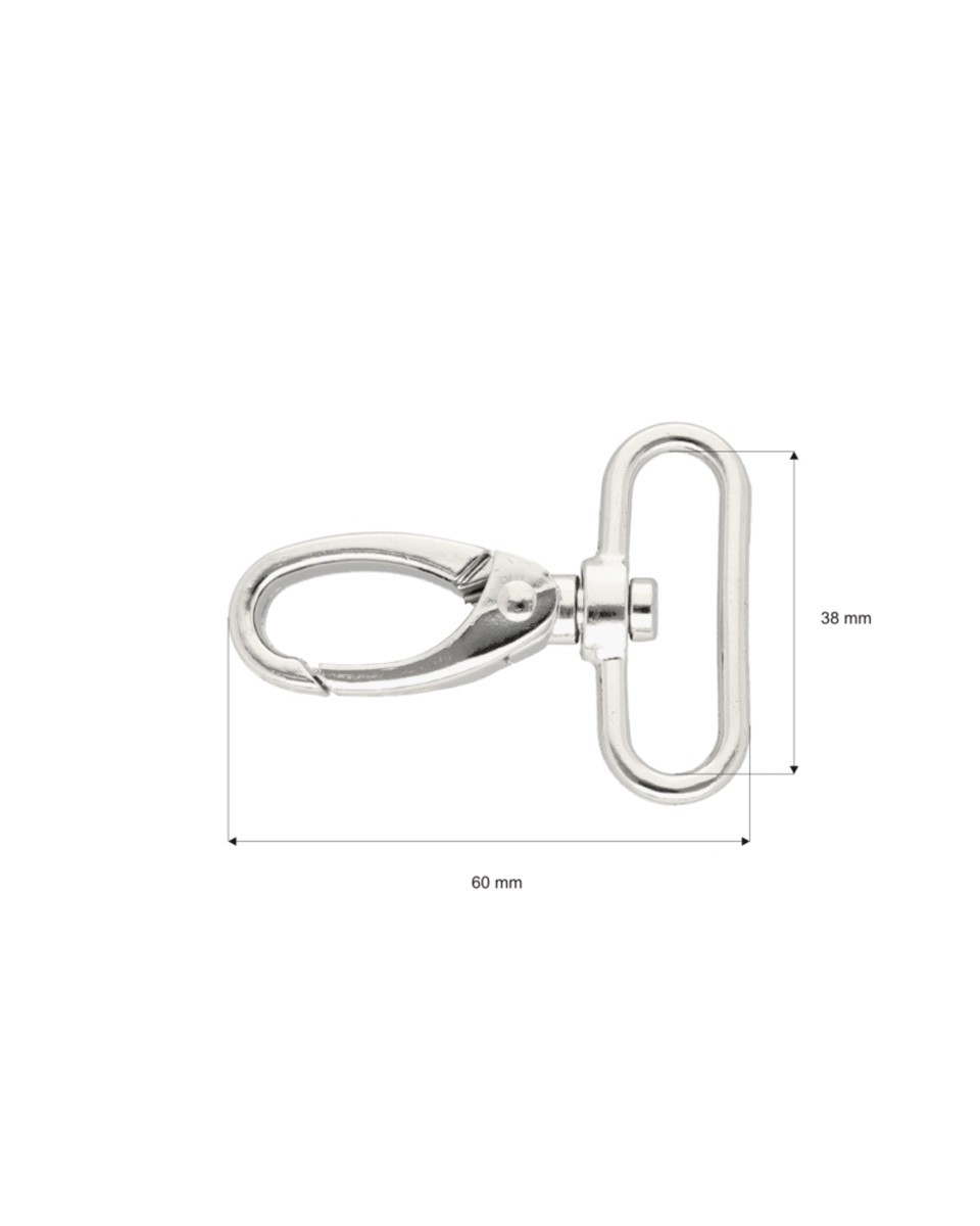 METAL SNAP HOOK 38 MM GLOSSY NICKEL 1 PCS