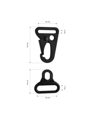 Karabińczyk metalowy 24 mm 0325-0198 czarny mat