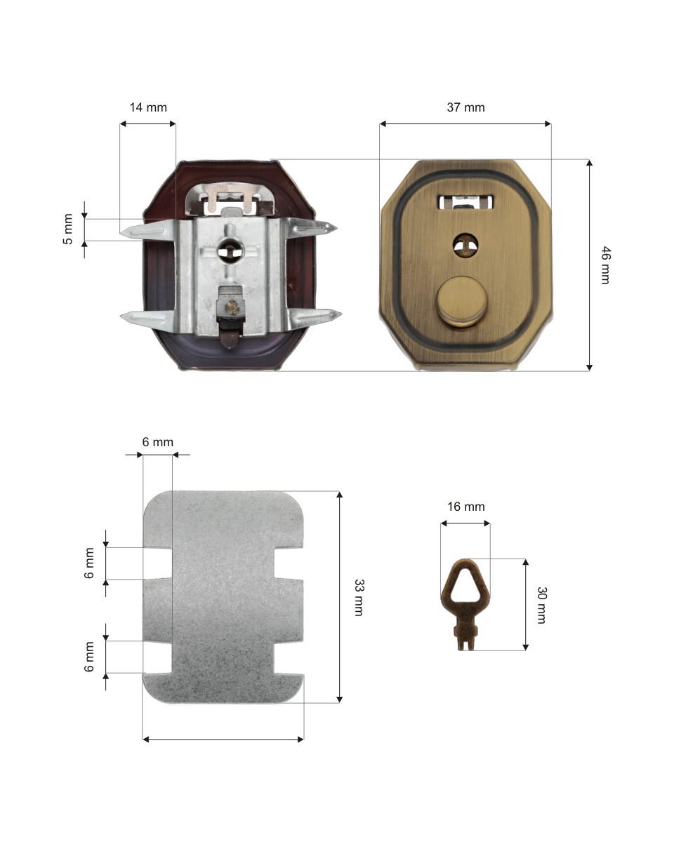 Zamek do teczki metalowy 37/47 mm 016 stare złoto Zamek do teczki metalowy 37/47 mm 016 stare złoto