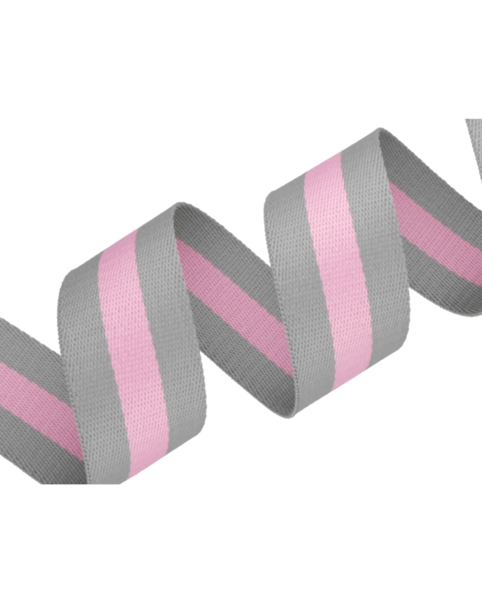 POLYCOTTON TRAGBAND 38 MM / 1,40 (+/- 0,05) MM (22) GRAU-ROSA-GRAU 50 YD